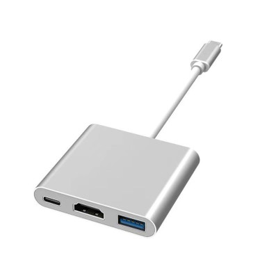 Generic Adaptateur multiport USB C vers HDMI, concentrateur 3 en 1 de type C avec sortie Thunderbolt 3 vers HDMI 4K/port USB 3.0/port de charge rapide PD, adaptateur AV numérique Android pour MacBook Pro, MacBook Air, projecteur, moniteur